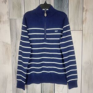 Vineyard Vines Blue White Striped 1/4 Zip Pullover Sweater Size Small